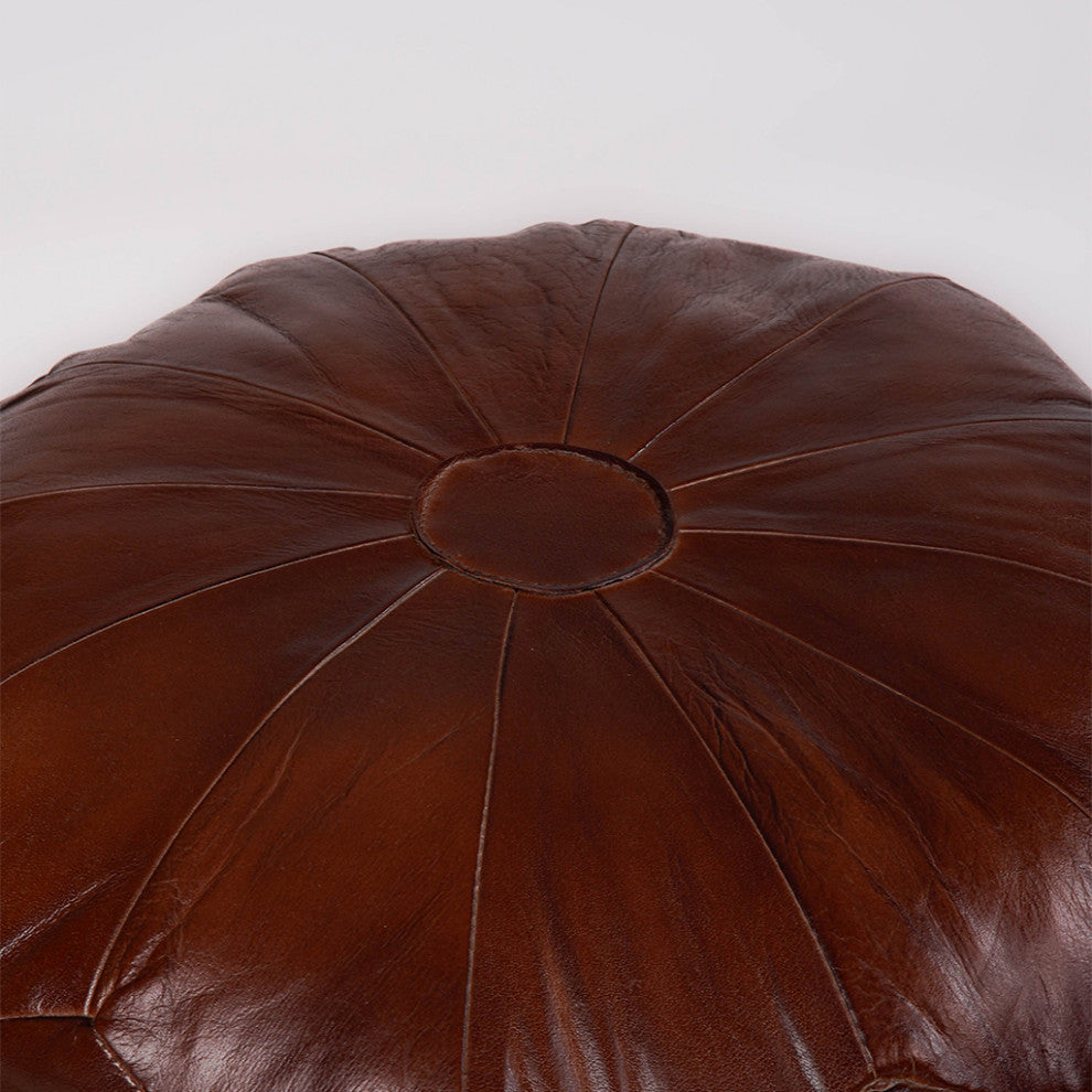 Pouf-Solid Handmade Leather Pouf, Floor Pillows and Poufs, 14x14x14