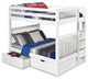Full over Full Bunk Bed With Drawers, Mission Headboard, End Ladder, White