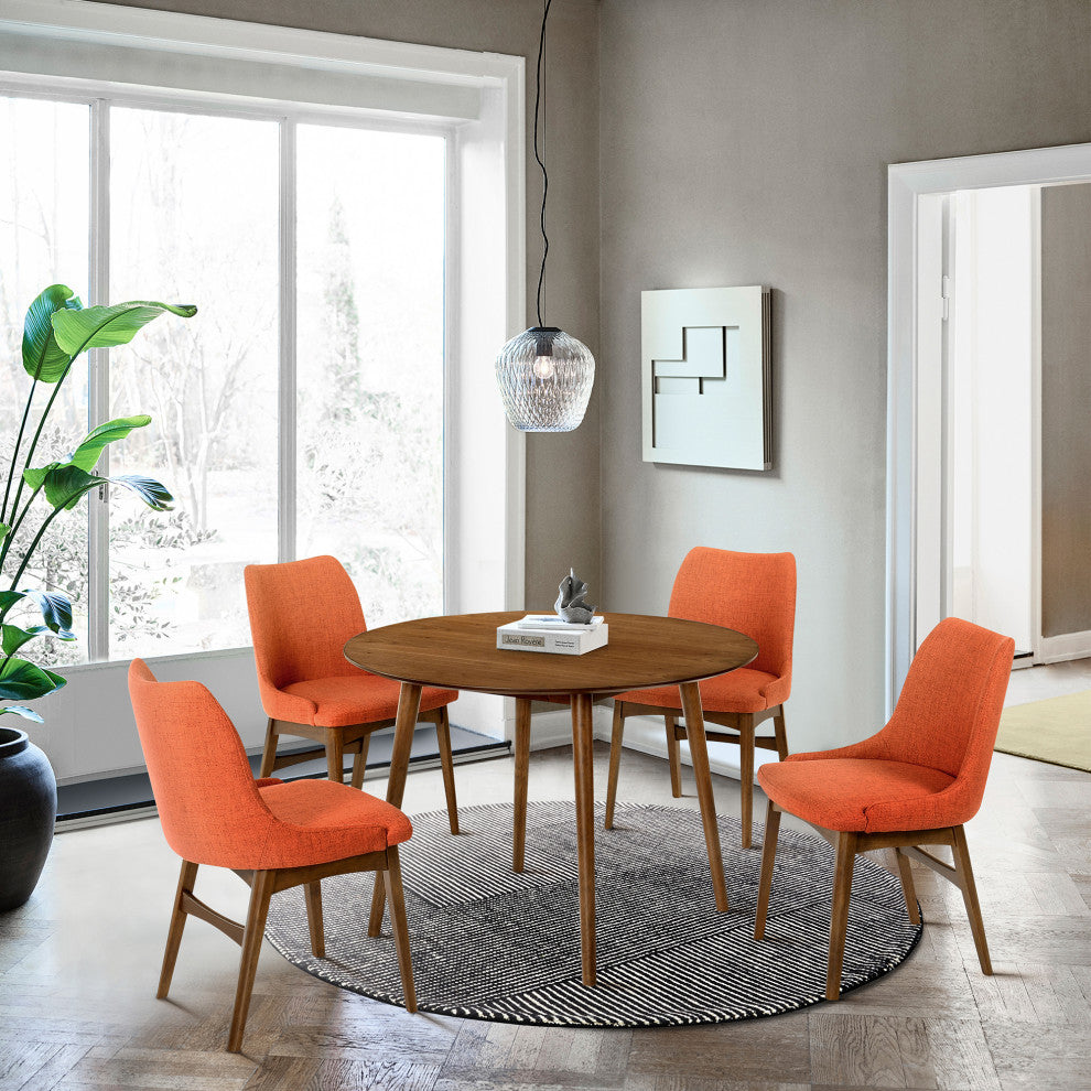 Arcadia and Azalea Round and Wood 5-Piece Dining Set, Orange and Walnut, 42"