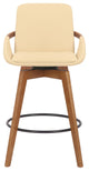 Baylor Swivel Wood Stool, Faux Leather, Cream/Walnut, 26" Counter Height