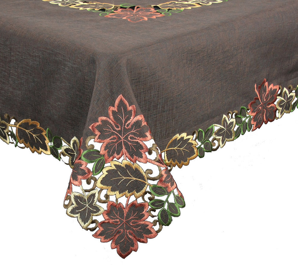 Dainty Leaf Embroidered Cutwork Fall Tablecloth, 65"x108"
