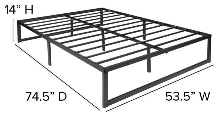 14" Metal Platform Bed Frame, 10" Pocket Spring Mattress & Memory Foam Topper, Black, Full