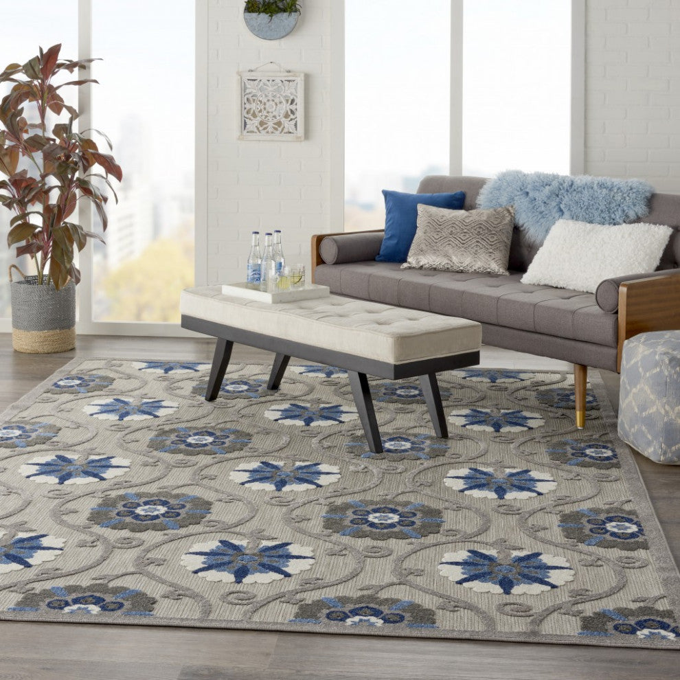 8 x 11 Gray and Blue Indoor Outdoor Area Rug