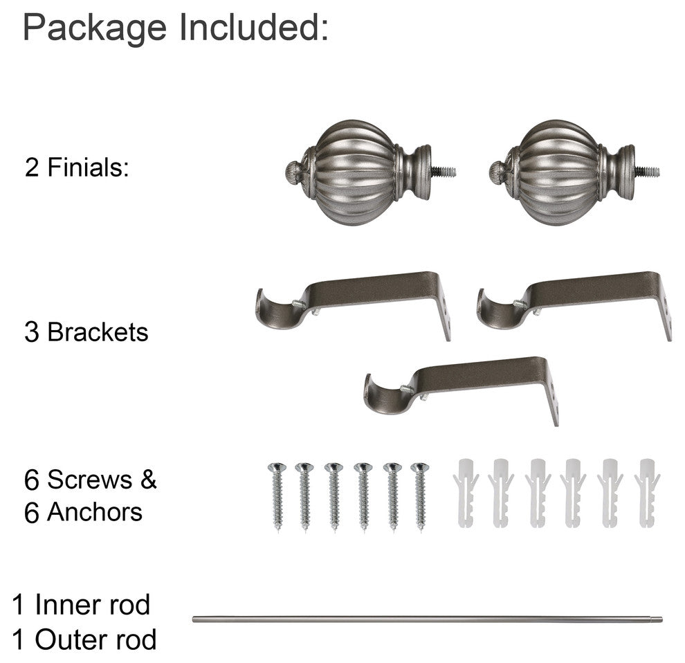 Utopia Alley Curtain Rod With Decorative Round Finials, 48-86", Pewter