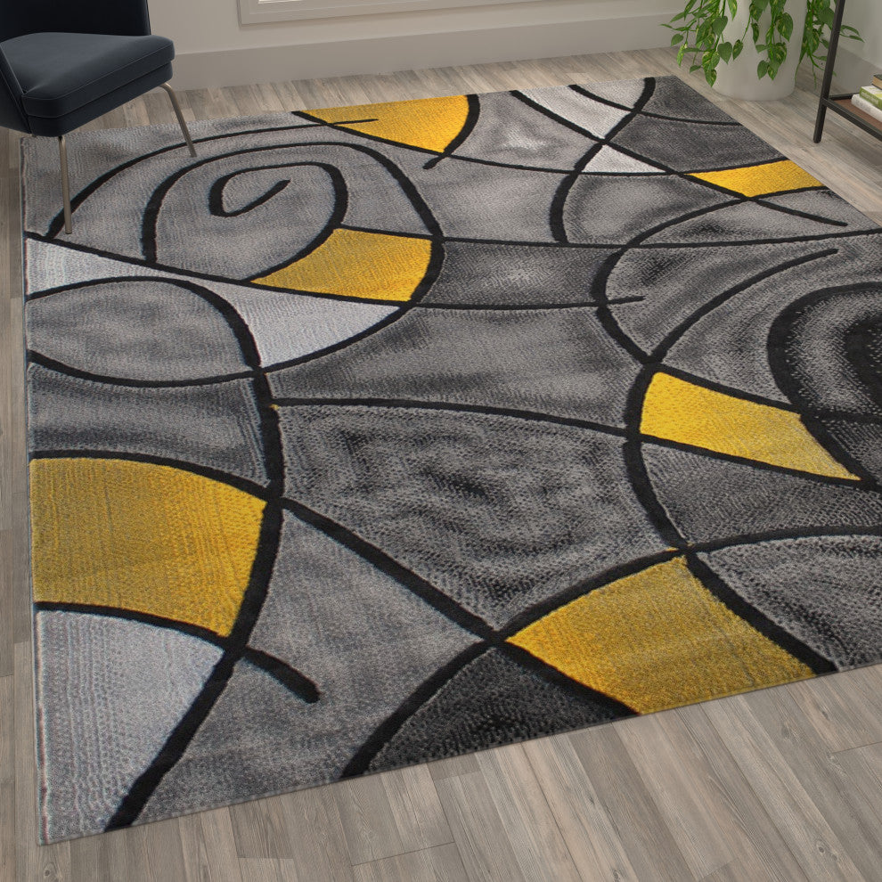 Jubilee Collection Modern Abstract Pattern Area Rug, Yellow, 8' X 10'