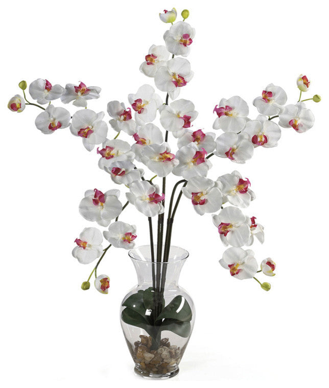 Phalaenopsis Liquid Illusion Silk Flower Arrangement, White
