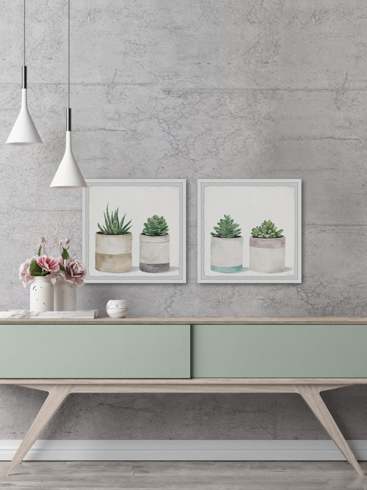 Fleshy Succulent Leaves Diptych, 2-Piece Set, 18x18 Panels