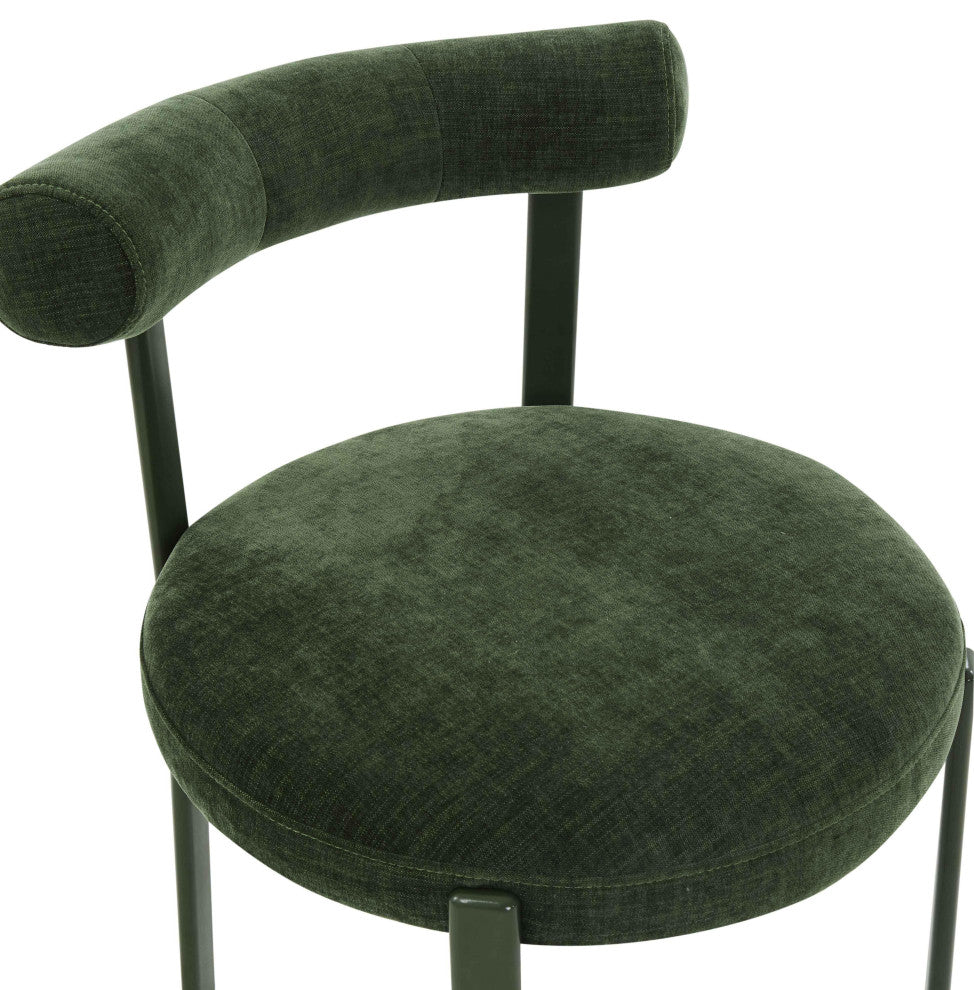 Margaret Forest Green Textured Chenille Bolster Back Dining Chair