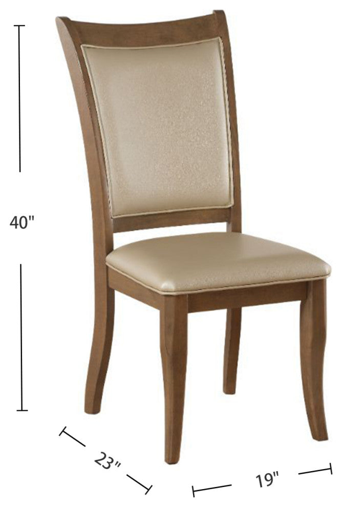 Set of 2 PU Upholstered Side Chair, Beige/Gray Oak Finish