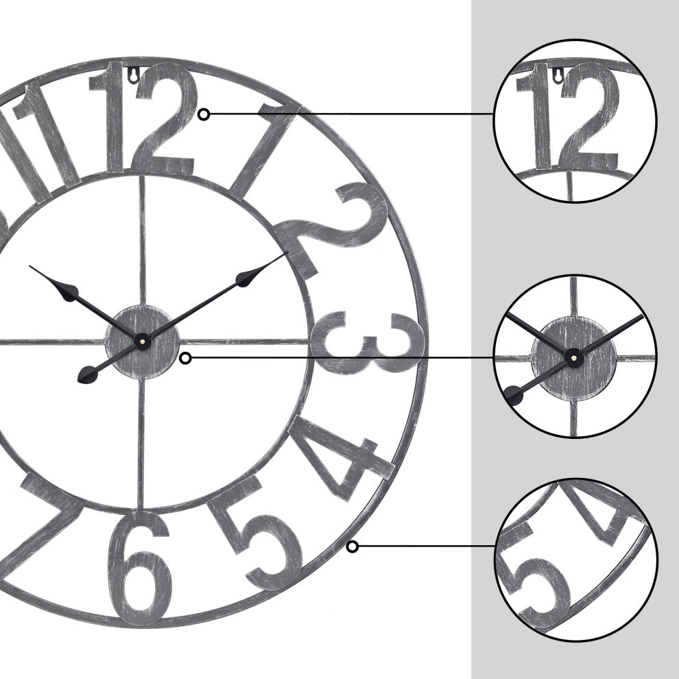 Utopia Alley Manhattan Industrial Wall Clock - Large Wall Clock, 32"