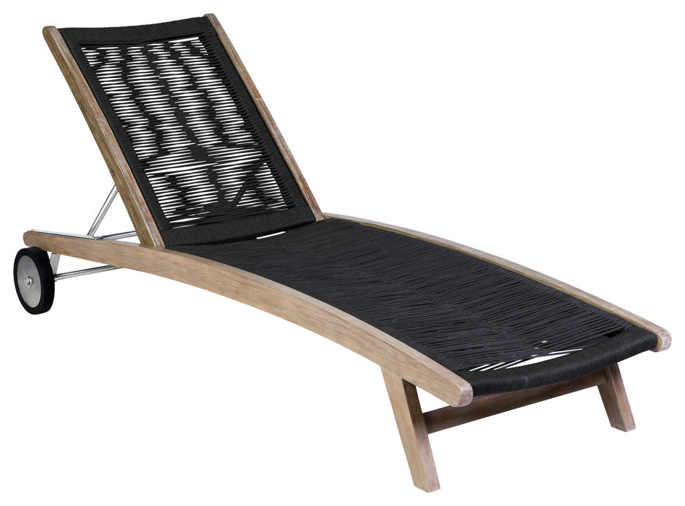 Chateau Outdoor Patio Adjustable Chaise Lounge Chair in Wood and Rope, Charcoal