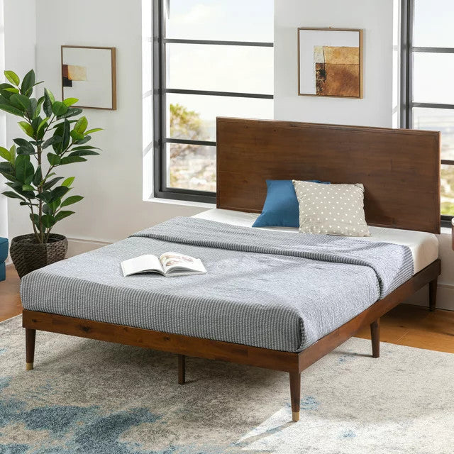Adjustable Wood Platform Bed Frame with Elegant Headboard, King