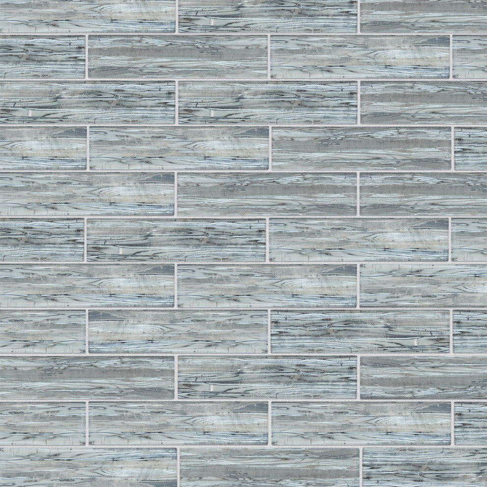 Sonnagh 3"x12" Laminated Glass Mosaic Wall Tile, Wood Grain, Box of 40