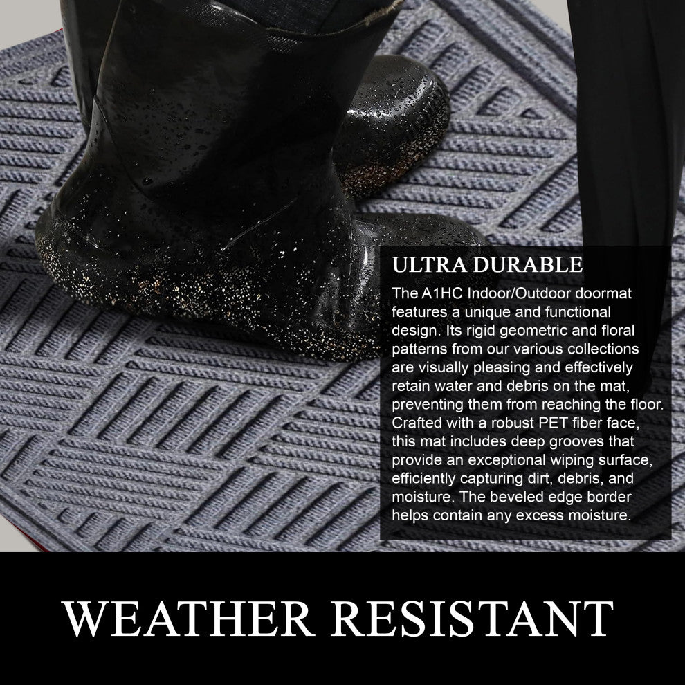 A1HC Superior Absorbant Polypropylene Doormat, Light Gray Checkered, 24"x36"