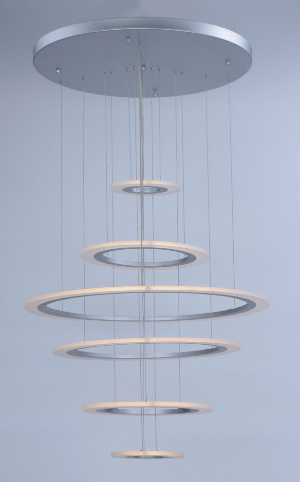 ET2 E22664-11 Saturn II 30" Tall 6 Ring LED Chandelier - Matte Silver