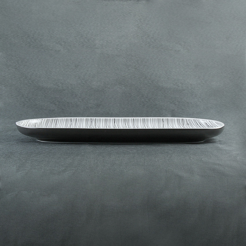 Black and White Dinnerware set, White With Black Lines, Serving Plate (14" X 7.5