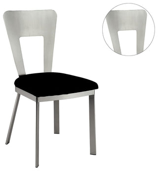 Set of 2 Dining Chair, Silver Finished Open Back With Black Microfiber Seat