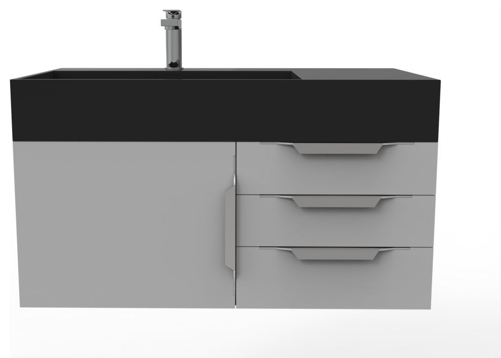 CastelloUSA Amazon 36" Wall Mount Vanity Set, Gray, Black Top, Chrome Handles