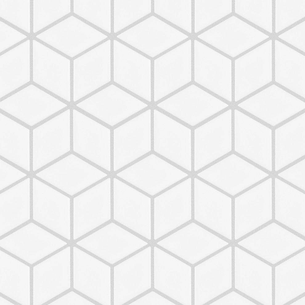 Metro Rhombus Mosaic Floor and Wall Tile, Matte White