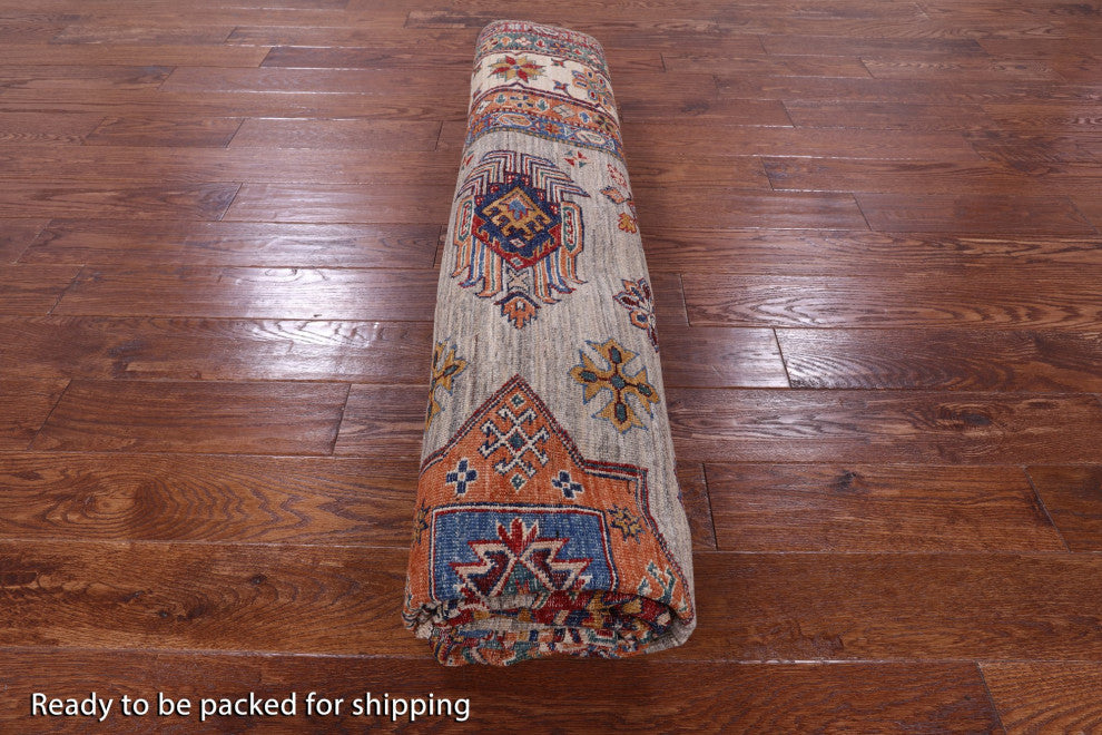 8' 0" X 10' 3" Super Kazak Geometric Handmade Wool Rug Q9779