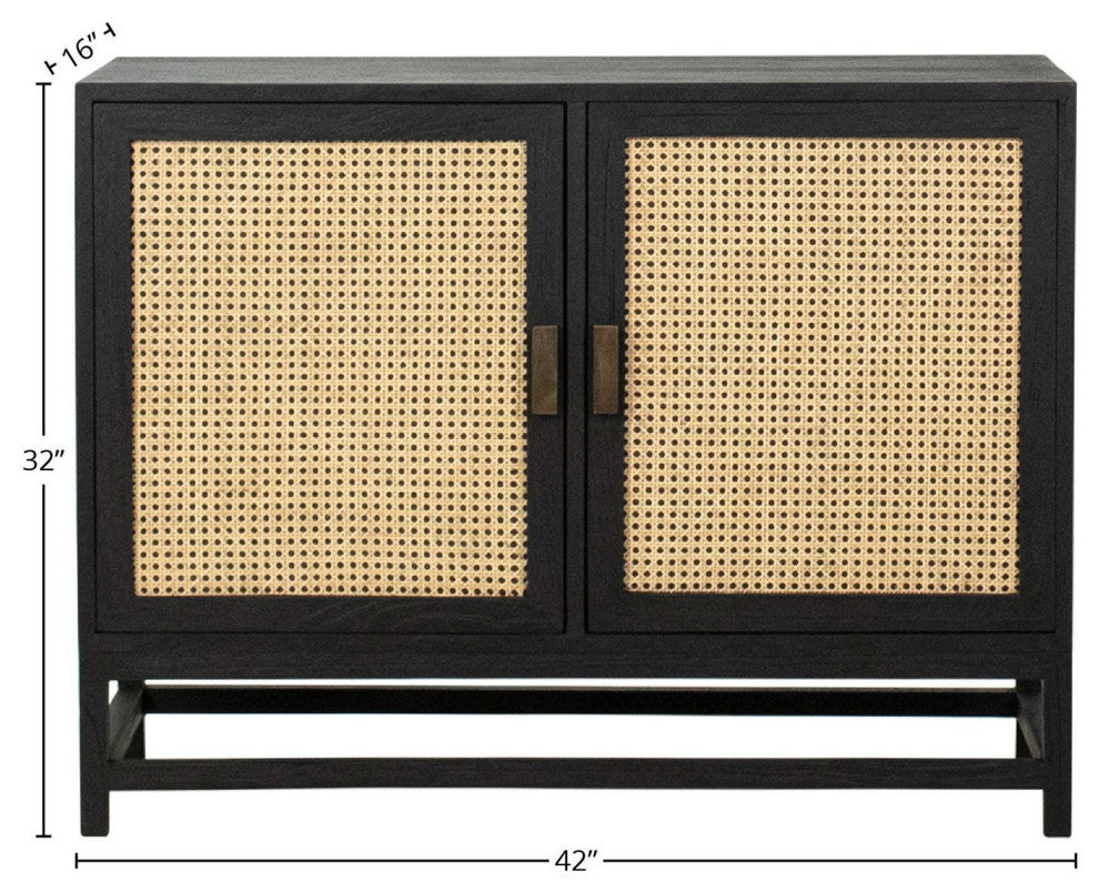 Khloe 42" Exotic Wood and Rattan 2-Door Sideboard, Black