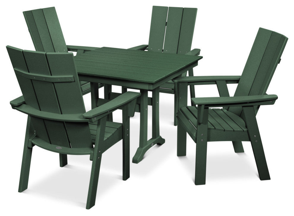 POLYWOOD Modern Adirondack 5-Piece Farmhouse Dining Set, Green
