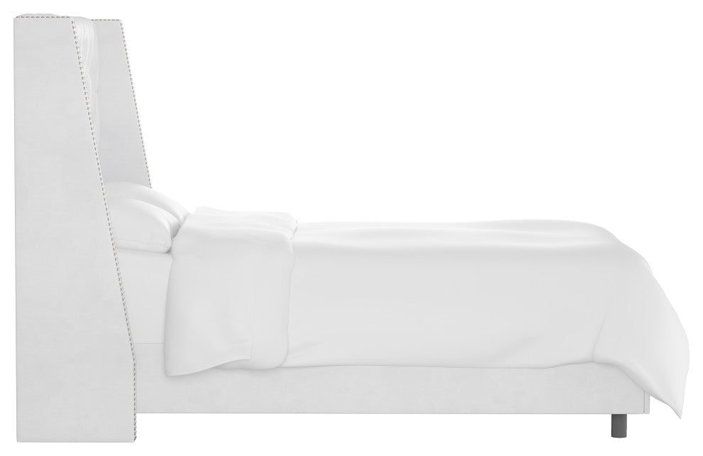 Williams King Nail Button Tufted Wingback Bed, Velvet White
