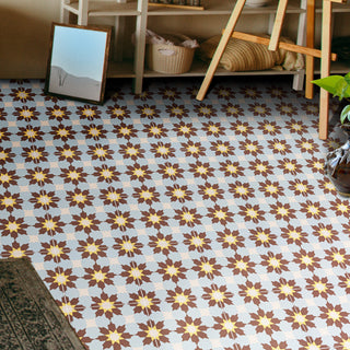 Ahfir Handmade Cement Tile, Brown/Blue/Yellow, Sample