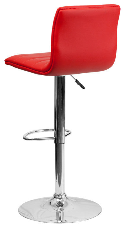 Contemporary Red Vinyl Adjustable Barstool With Chrome Base