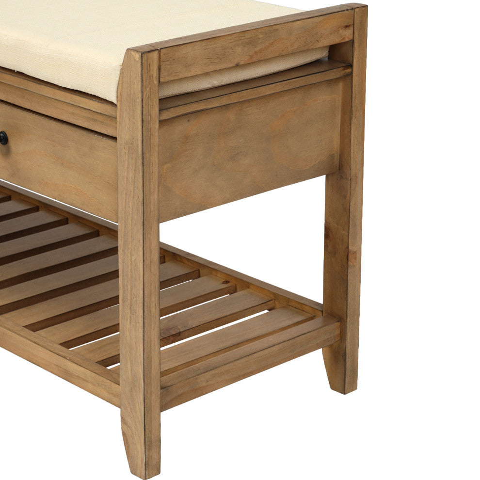 TATEUS 39" Entryway Storage Bench With Shoe Rack and Cushioned Seat, Old Pine