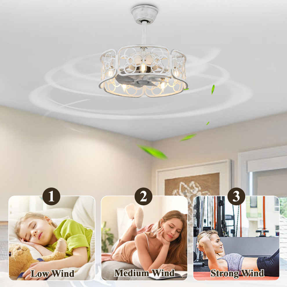 White Vintage Reversible Ceiling Fan 5-light 18.1" with Remote for Bedroom