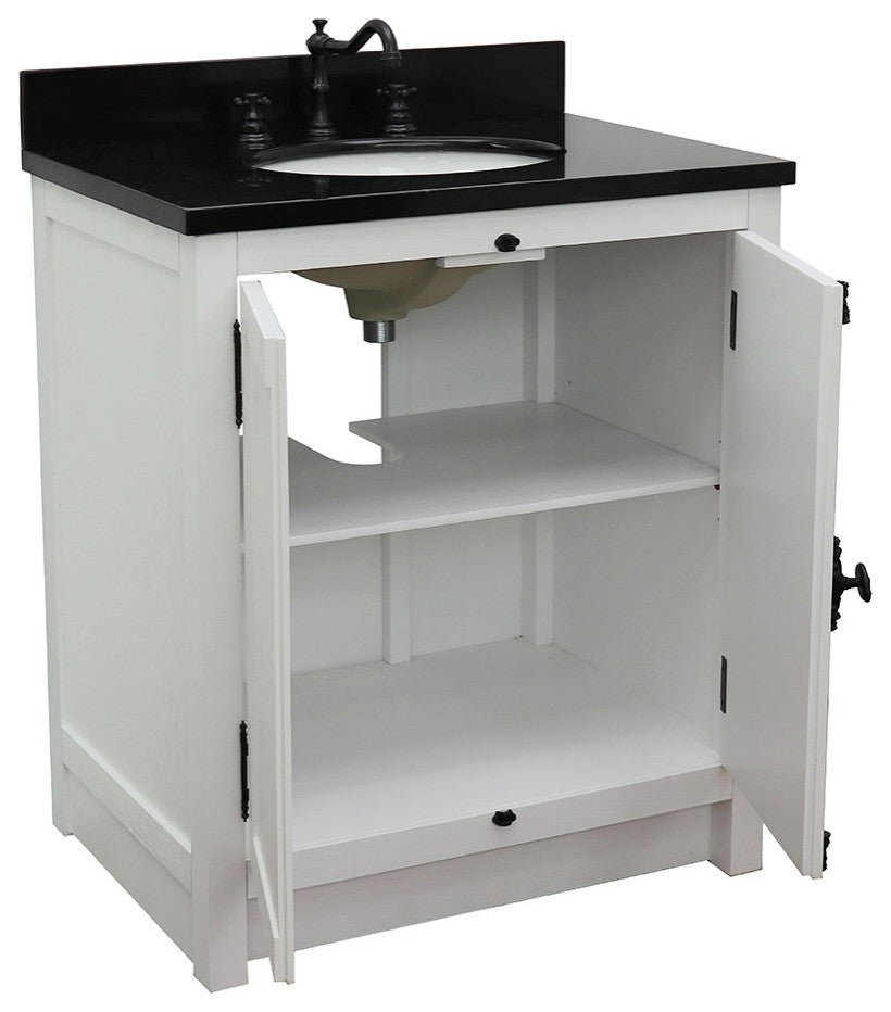 30" Single Vanity, Glacier Ash, Black Galaxy Top, Oval Sink