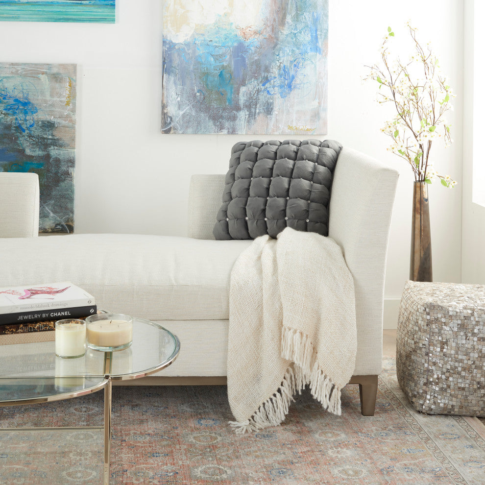 Nourison Home 20"x20" Sofia Quilted Swarovski Dark Gray Throw Pillows