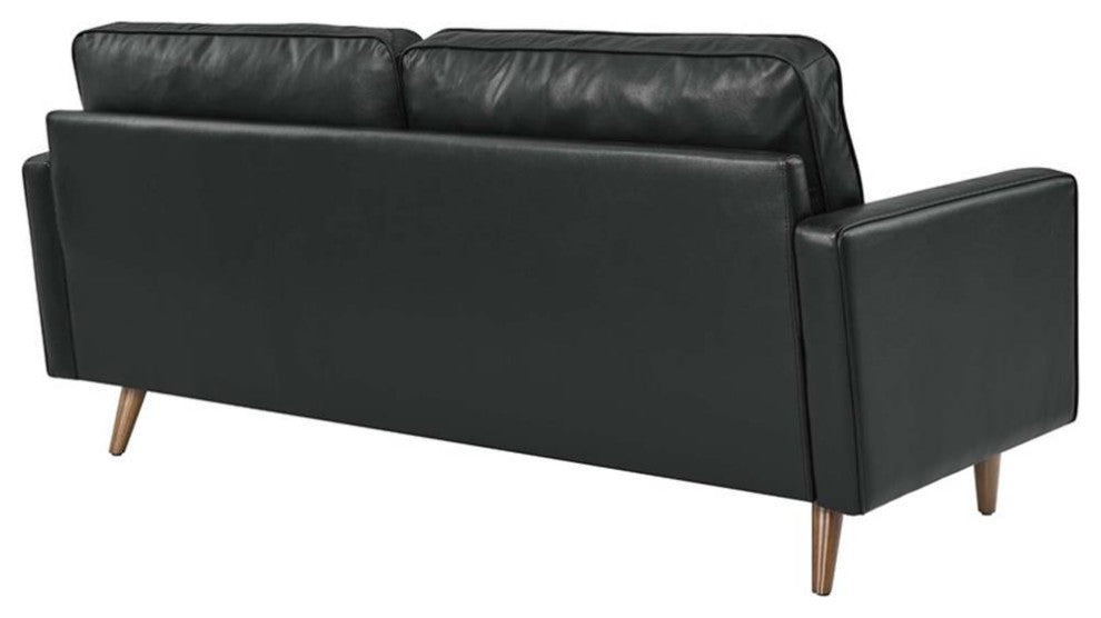 Modway Valour Modern Style Top Grain Leather Sofa in Black Finish