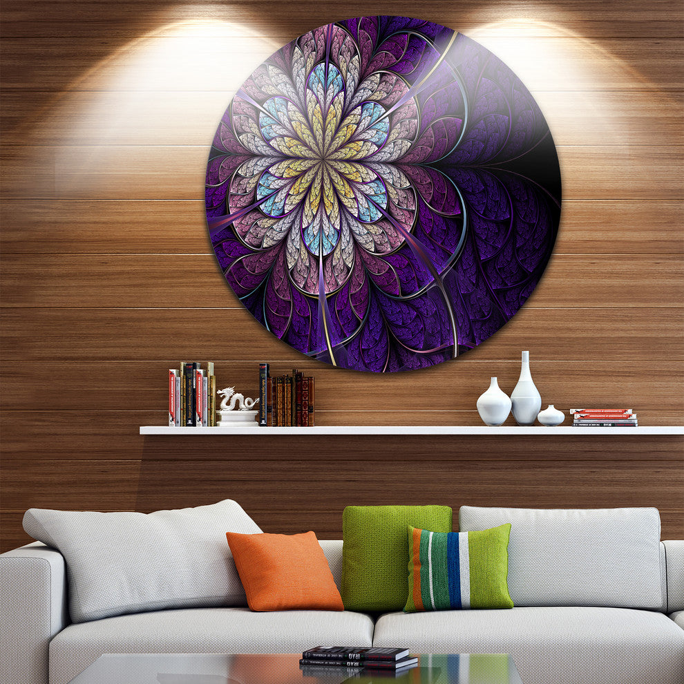 Blue And Pink Fractal Flower, Floral Disc Metal Wall Art, 23"