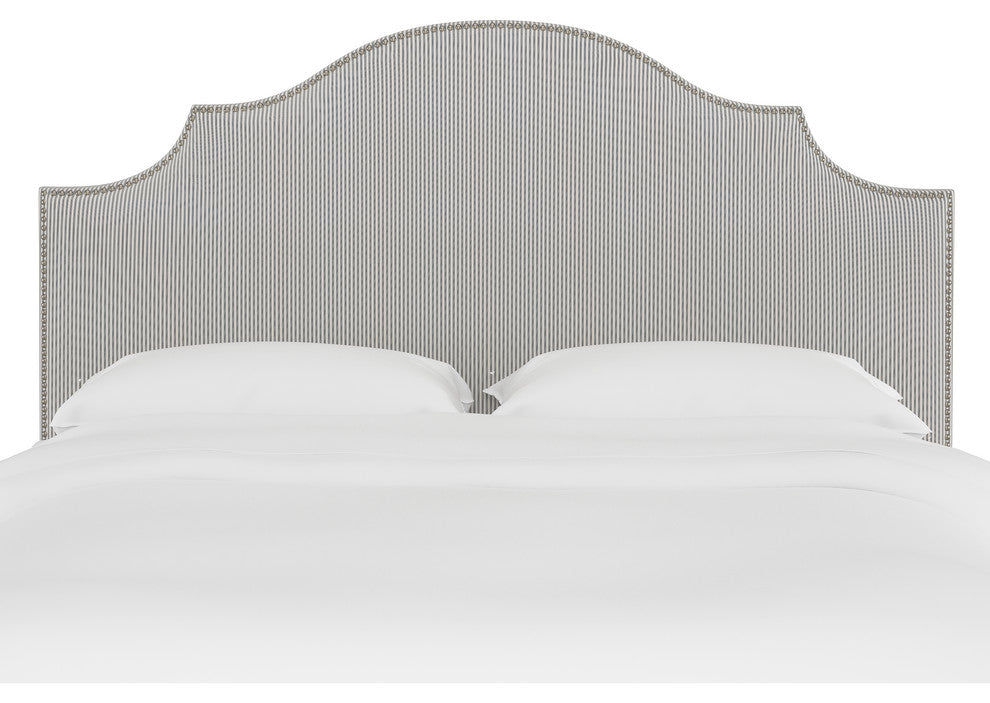 Brenson Nail Button Notched Headboard, Oxford Stripe Charcoal, King
