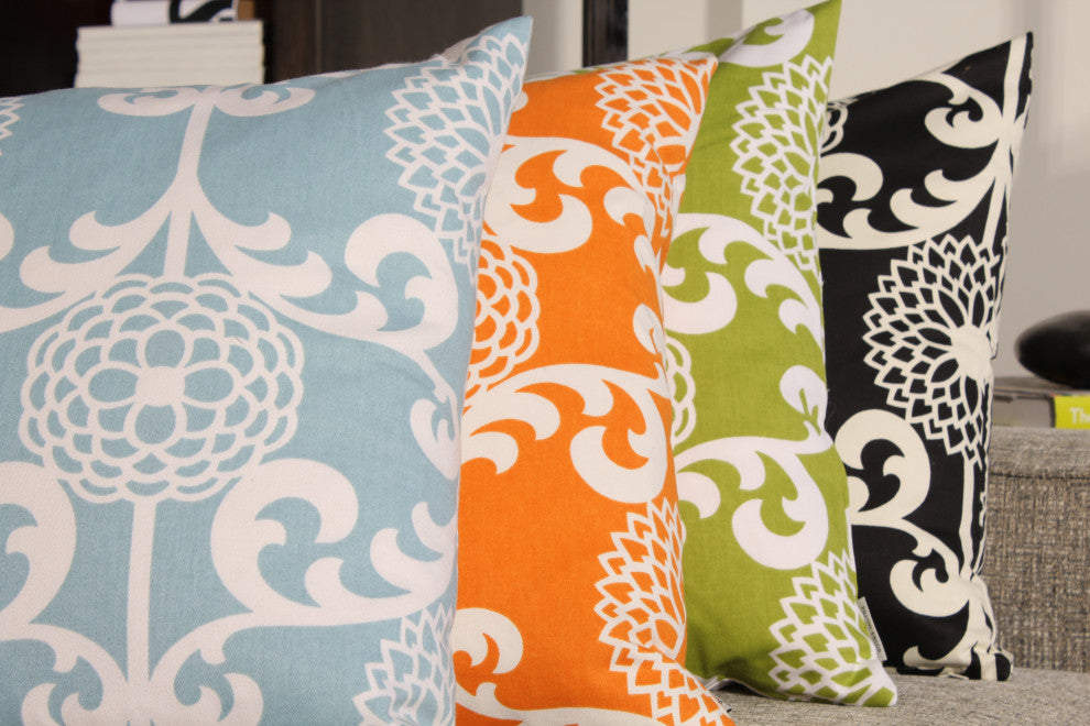 Pillow Decor - Waverly Fun Floret Throw Pillow, Licorice Black, 20" X 20"