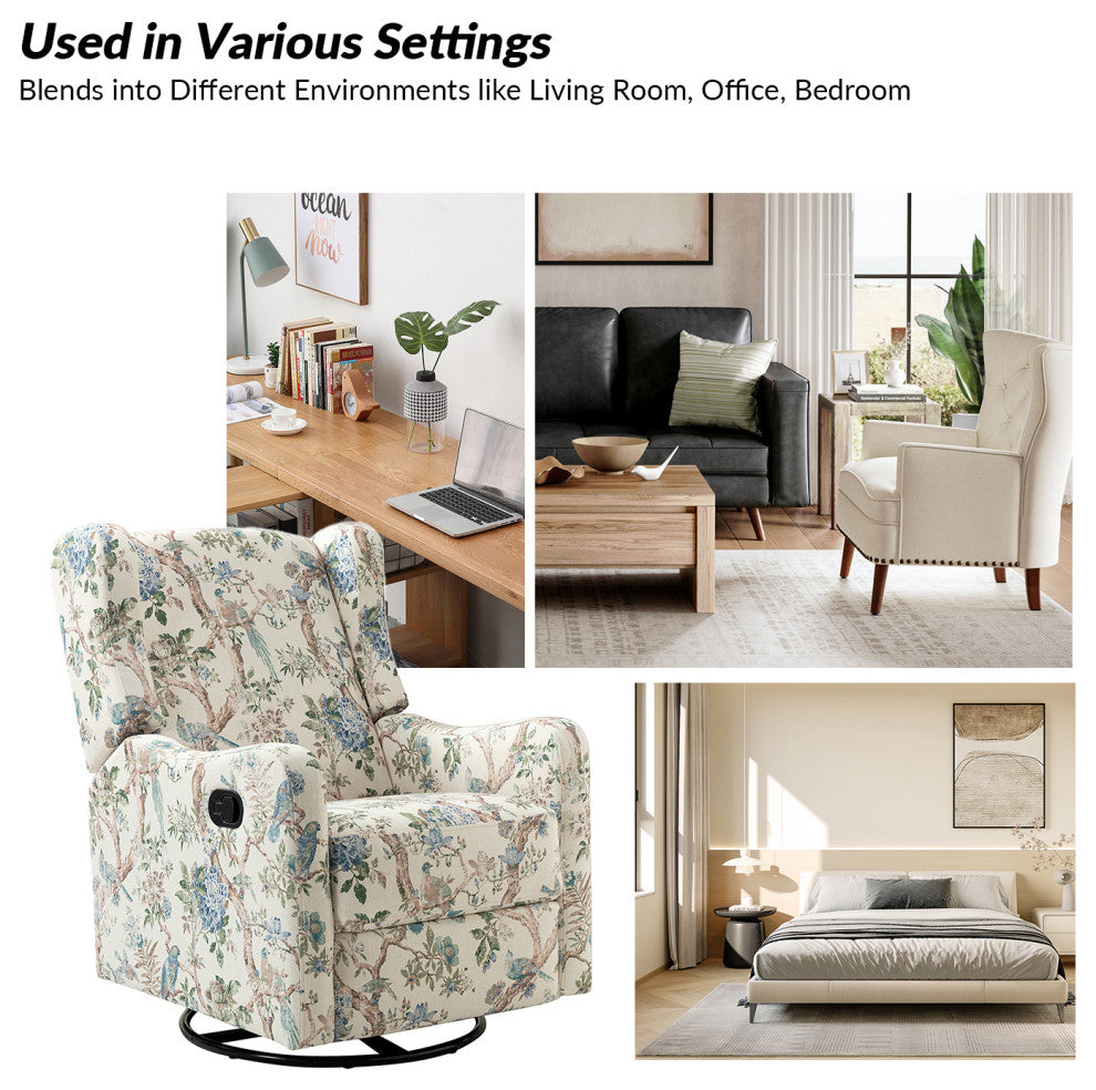 Manual Swivel Glider Recliner, Floral