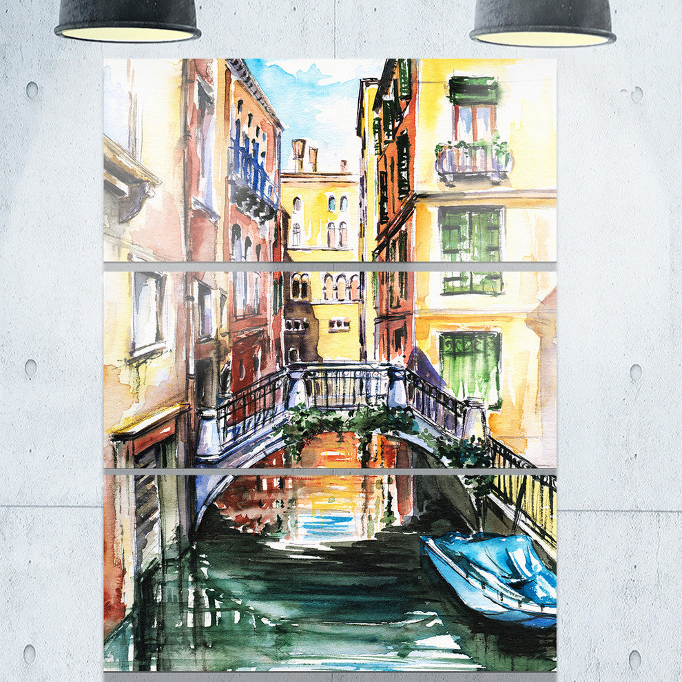 "Venice, Canal Meeting Bridge" Metal Wall Art, 3 Panels, 28"x36"