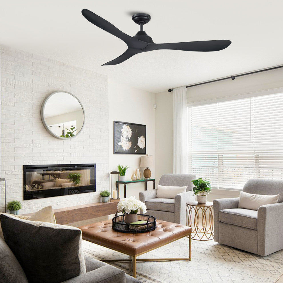 56" Modern Propeller Ceiling Fan with Remote Control and DC Reversible Motor, Black