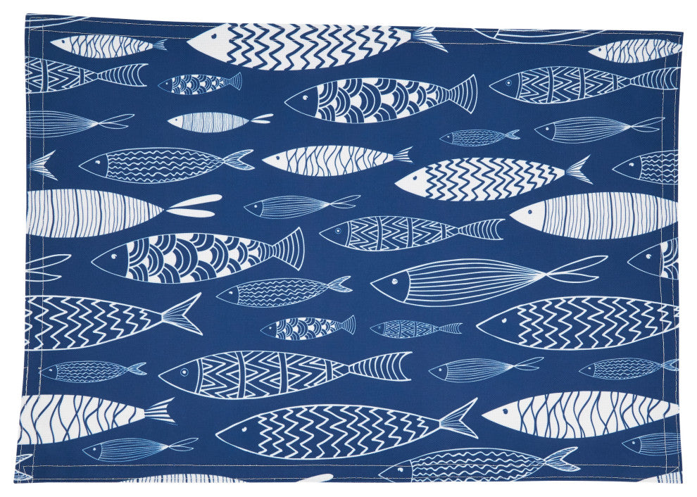 Fish Design Table Mats (Set of 4), Navy Blue, 14"x20"