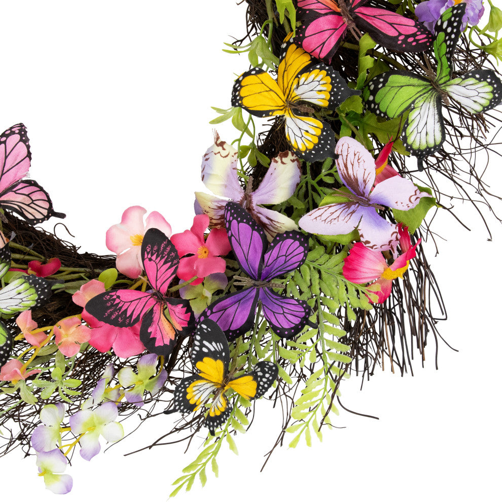 Butterfly and Wildflower Floral Twig Spring Wreath 24"