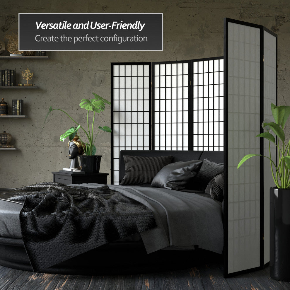 6'' Tall Window Pane Shoji Screen, Black, 4 Panels