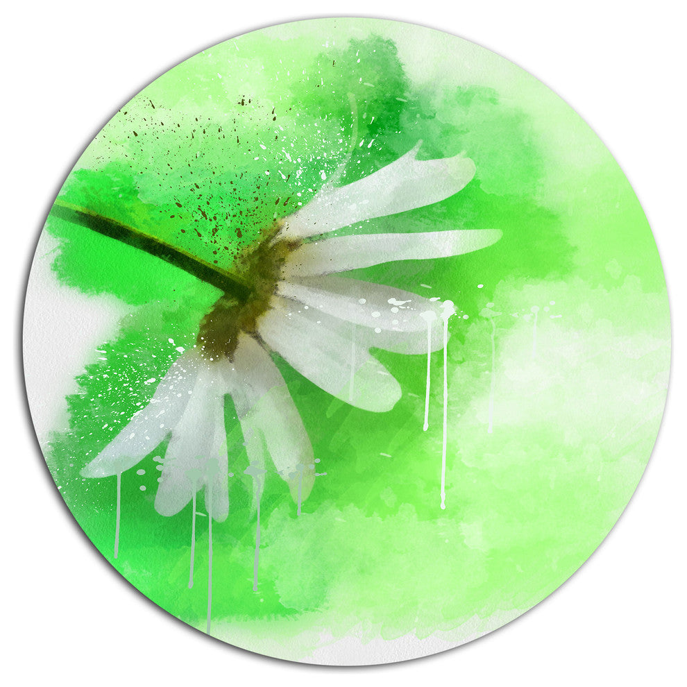 White Chamomile With Green Splashes, Floral Round Wall Art, 36"
