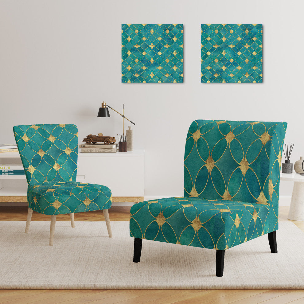 Turquoise and Gold Glitter Chair, Slipper Chair