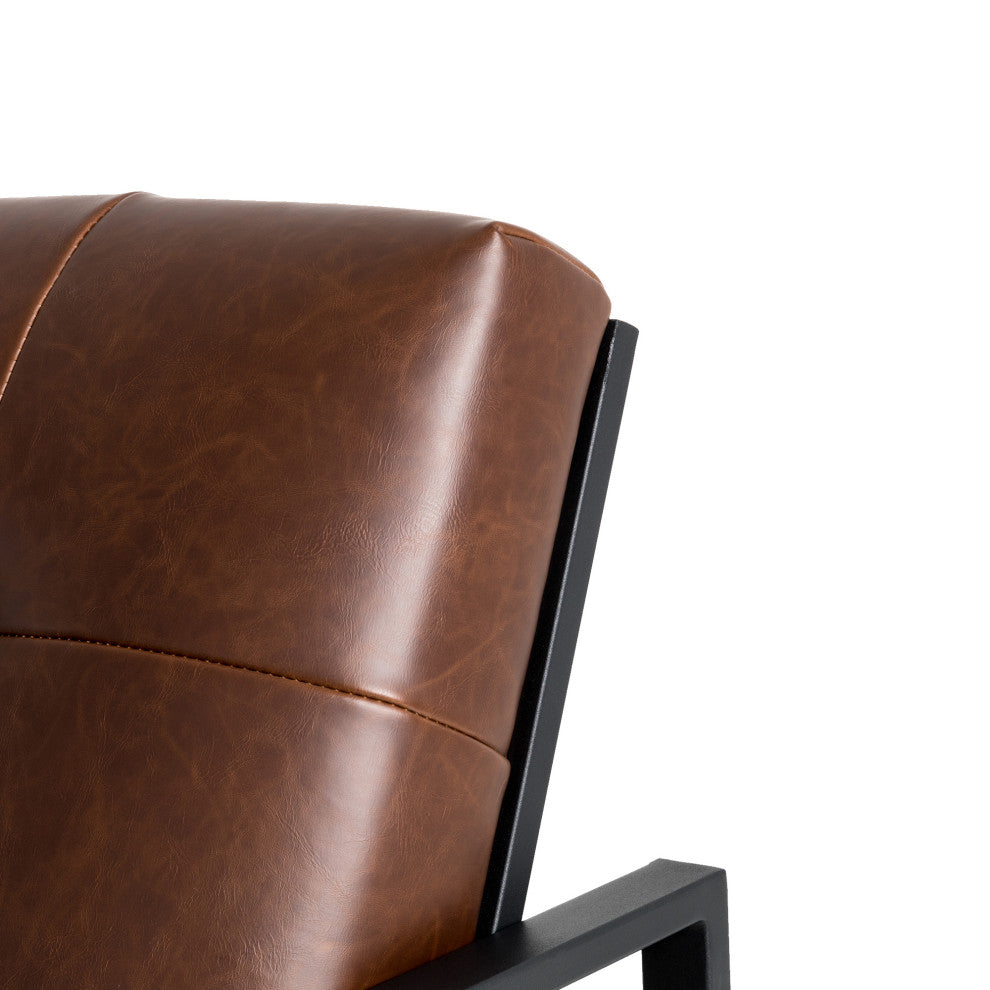 Modern Leatherette Accent Armchair With Black Metal Frame, Set of 2, Brown