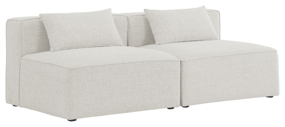 Cube Upholstered Modular Sofa, Cream, 2-Piece: 2 Armless Chair, Linen Texured Fabric