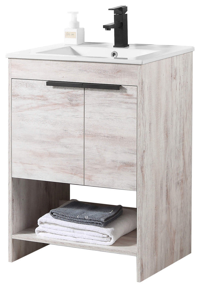 Phoenix Bath Vanity With Ceramic Sink - Full Assembly Required, Rustic White, 24 Inch