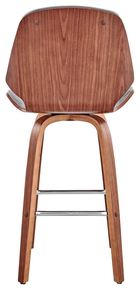 26" Gray Faux Leather Swivel Seat Wooden Bar Stool