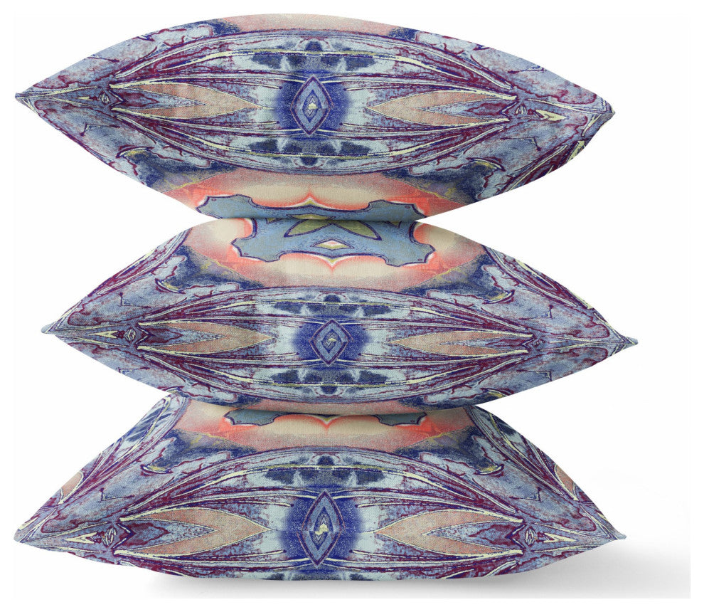 28" Indigo Peach Geo Tribal Indoor Outdoor Throw Pillow